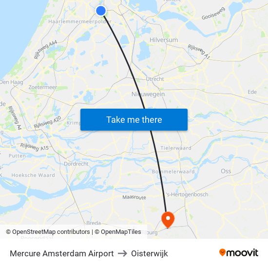 Mercure Amsterdam Airport to Oisterwijk map