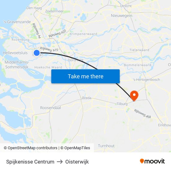 Spijkenisse Centrum to Oisterwijk map