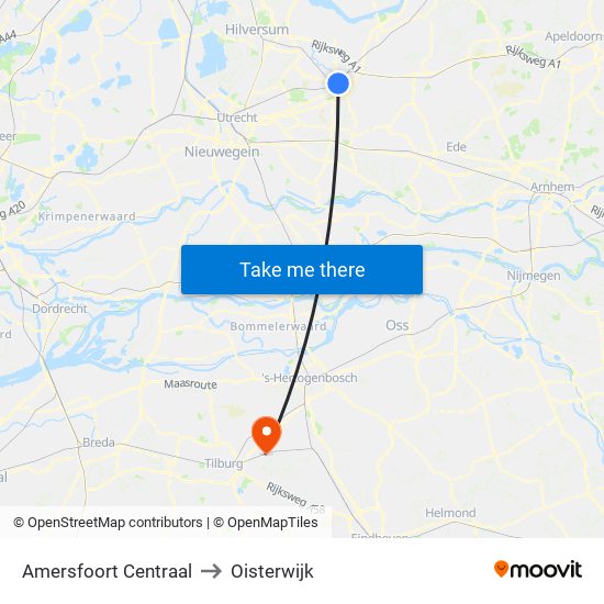 Amersfoort Centraal to Oisterwijk map