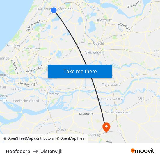 Hoofddorp to Oisterwijk map