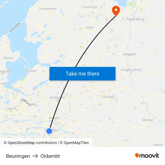 Beuningen to Oldambt map
