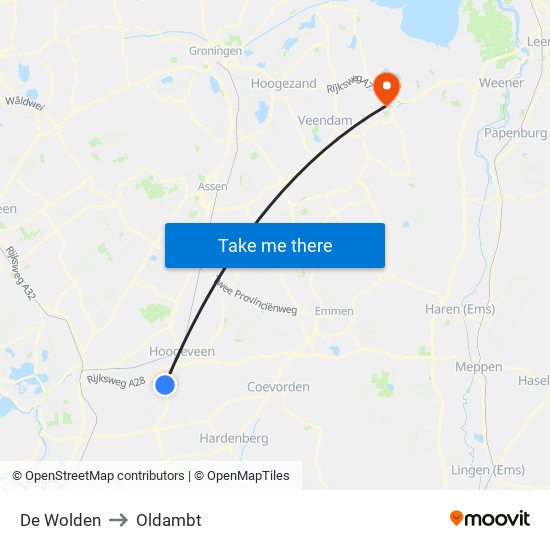 De Wolden to Oldambt map