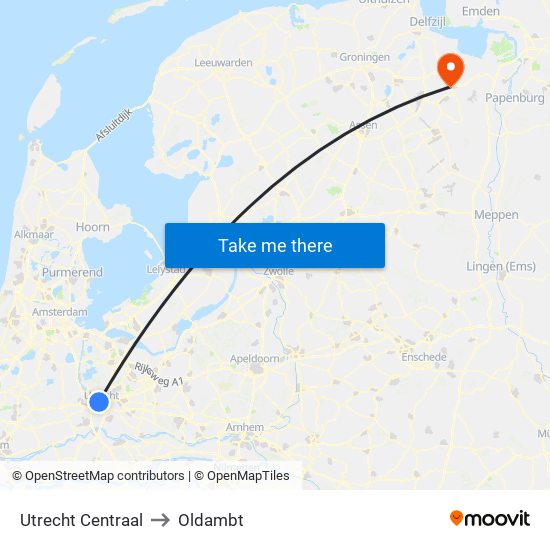 Utrecht Centraal to Oldambt map
