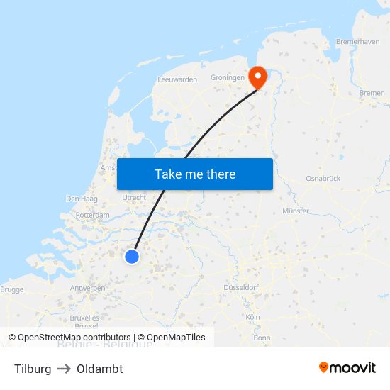 Tilburg to Oldambt map