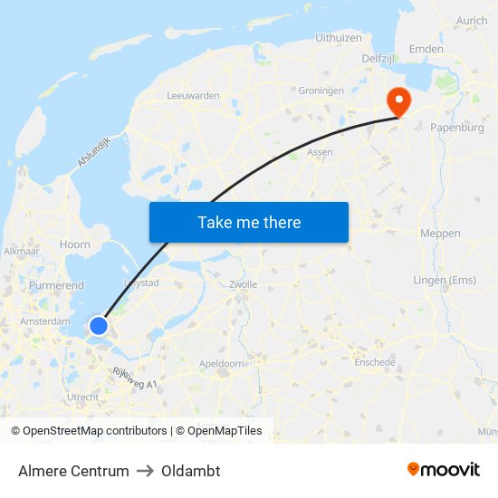 Almere Centrum to Oldambt map