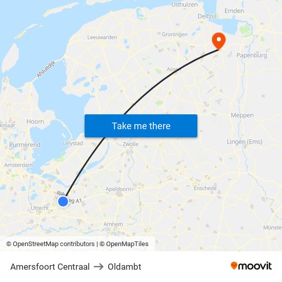 Amersfoort Centraal to Oldambt map