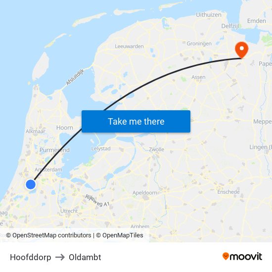 Hoofddorp to Oldambt map