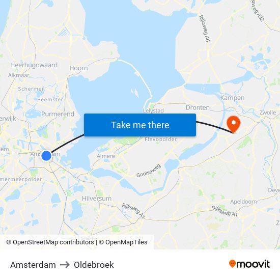 Amsterdam to Oldebroek map