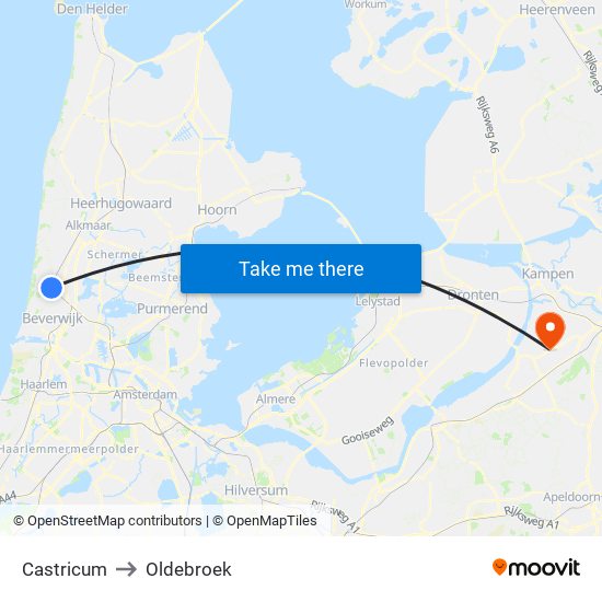 Castricum to Oldebroek map