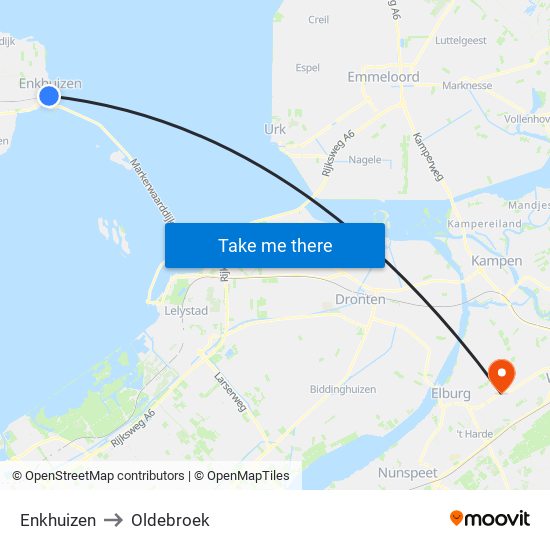 Enkhuizen to Oldebroek map