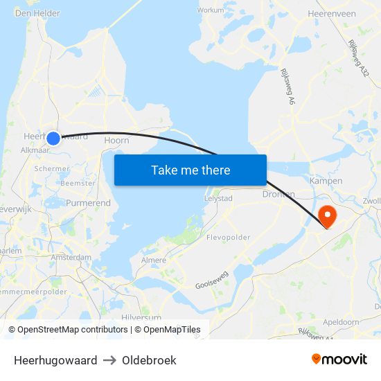 Heerhugowaard to Oldebroek map