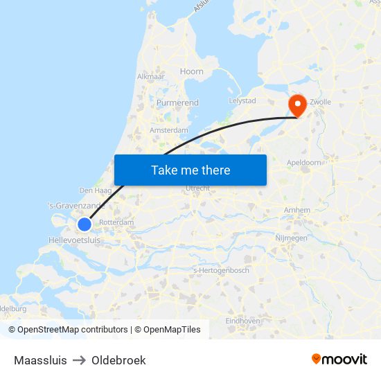 Maassluis to Oldebroek map