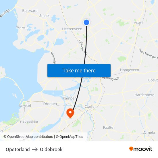 Opsterland to Oldebroek map