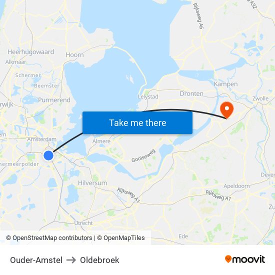 Ouder-Amstel to Oldebroek map