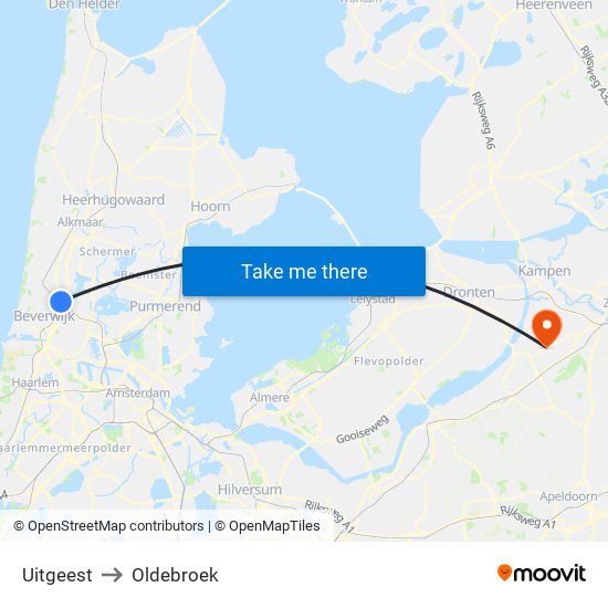 Uitgeest to Oldebroek map