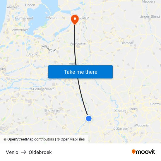 Venlo to Oldebroek map