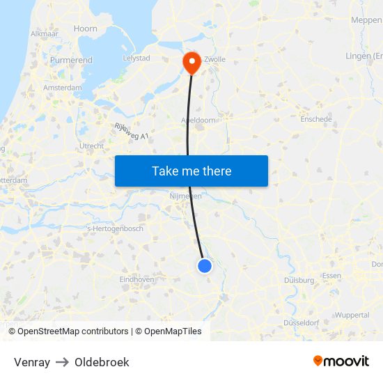 Venray to Oldebroek map