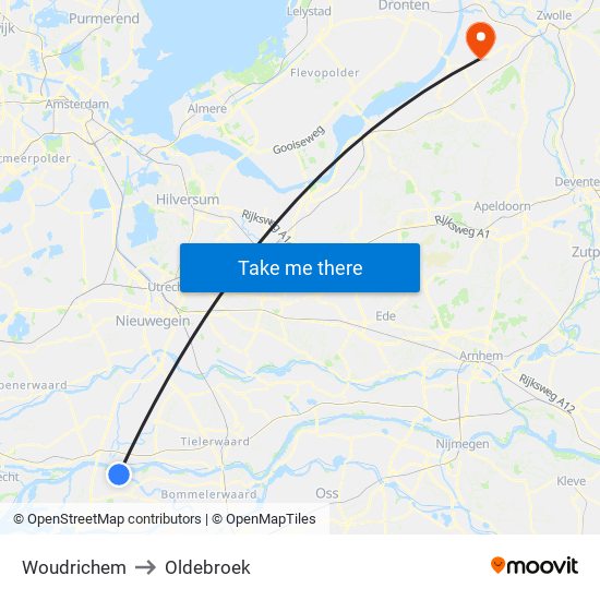 Woudrichem to Oldebroek map