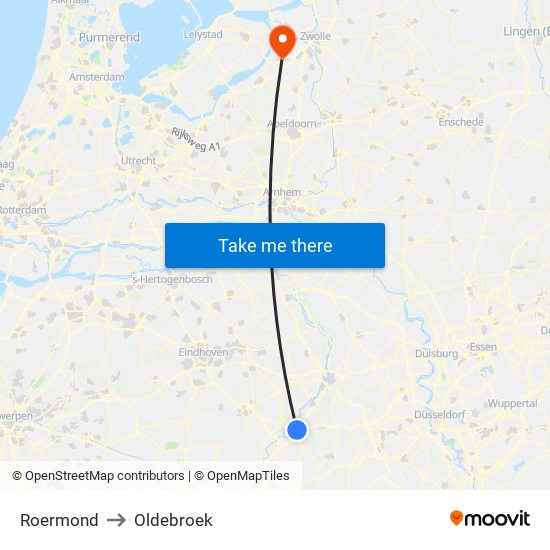 Roermond to Oldebroek map