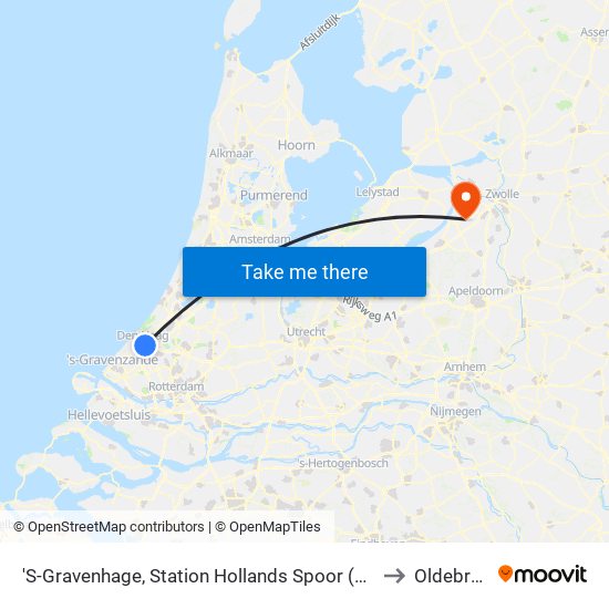 'S-Gravenhage, Station Hollands Spoor (Perron A) to Oldebroek map