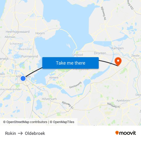 Rokin to Oldebroek map