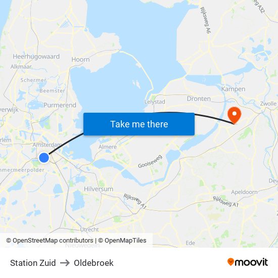 Station Zuid to Oldebroek map