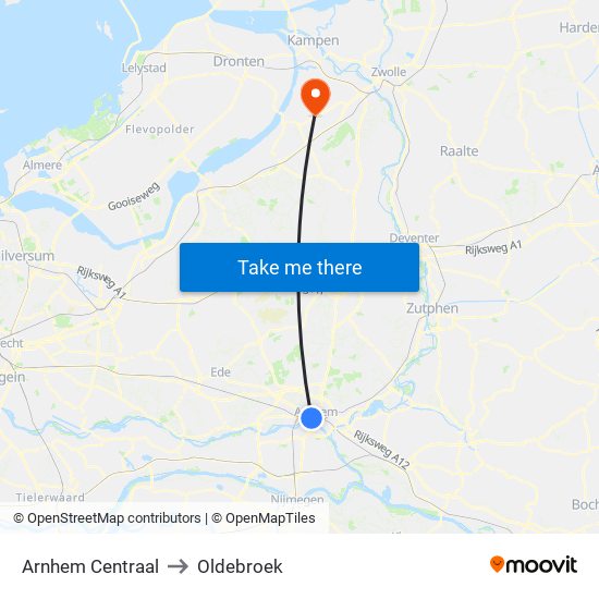 Arnhem Centraal to Oldebroek map