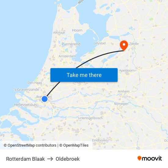 Rotterdam Blaak to Oldebroek map