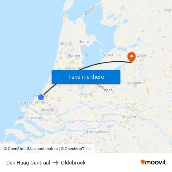 Den Haag Centraal to Oldebroek map