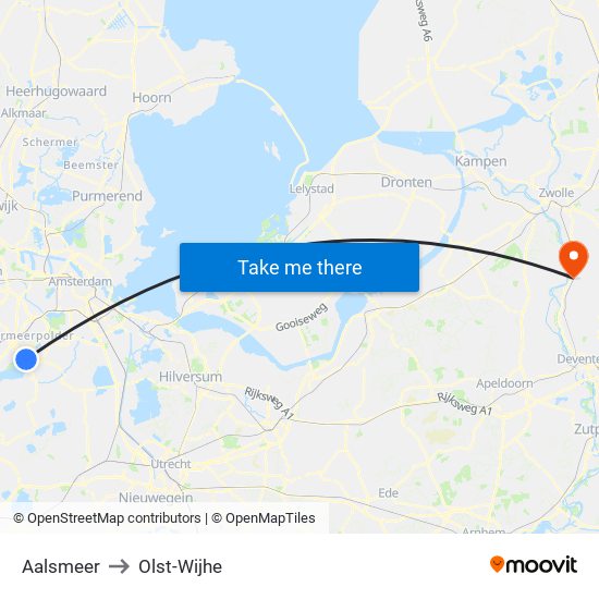 Aalsmeer to Olst-Wijhe map