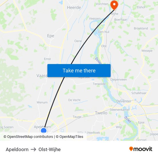 Apeldoorn to Olst-Wijhe map