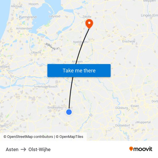 Asten to Olst-Wijhe map