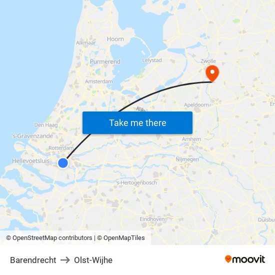 Barendrecht to Olst-Wijhe map