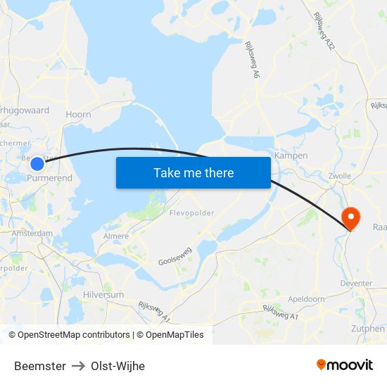 Beemster to Olst-Wijhe map