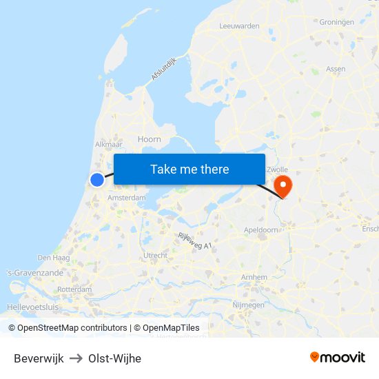 Beverwijk to Olst-Wijhe map