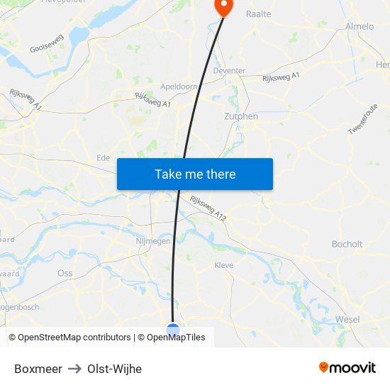 Boxmeer to Olst-Wijhe map