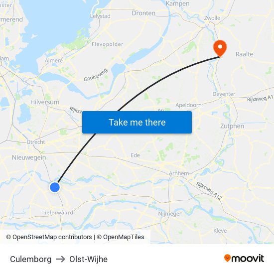 Culemborg to Olst-Wijhe map