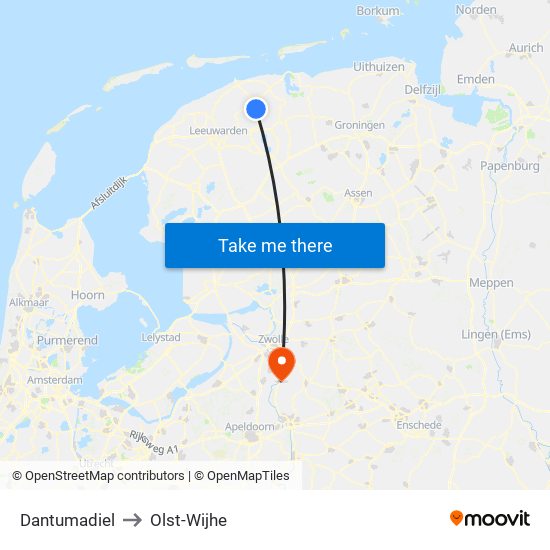 Dantumadiel to Olst-Wijhe map