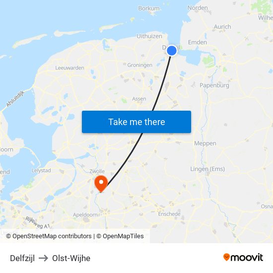 Delfzijl to Olst-Wijhe map