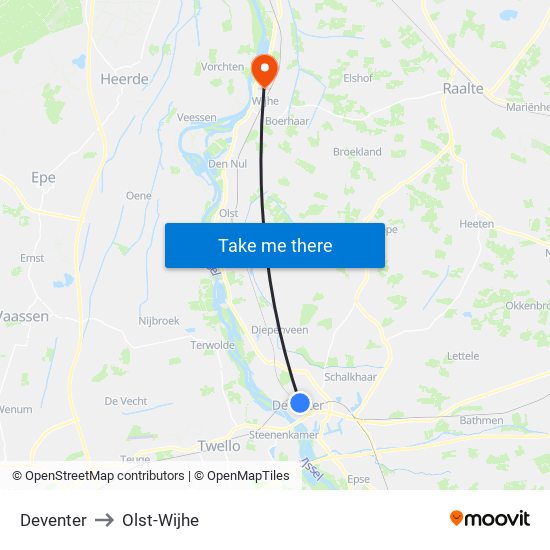 Deventer to Olst-Wijhe map