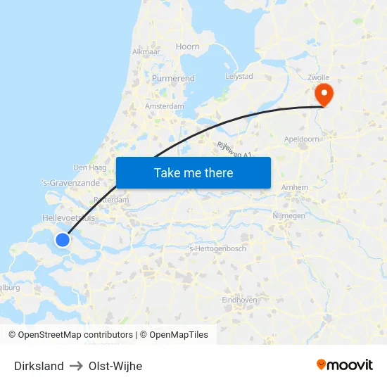 Dirksland to Olst-Wijhe map