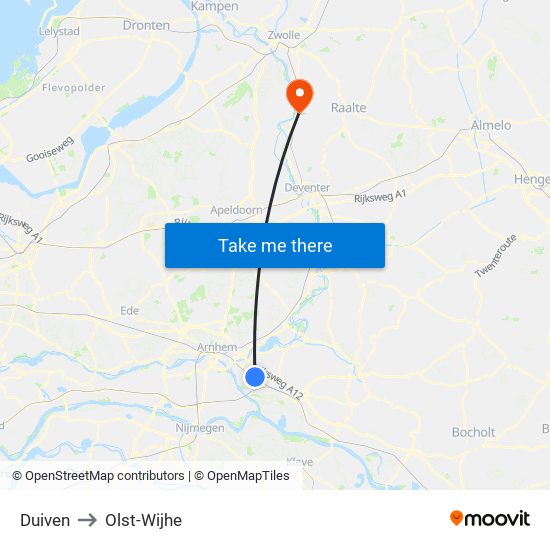 Duiven to Olst-Wijhe map