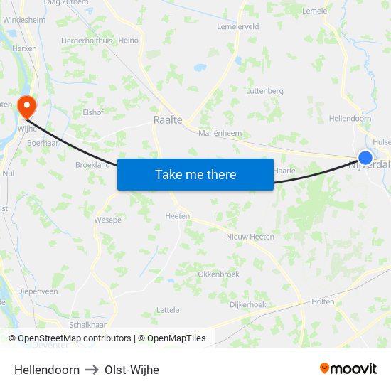 Hellendoorn to Olst-Wijhe map
