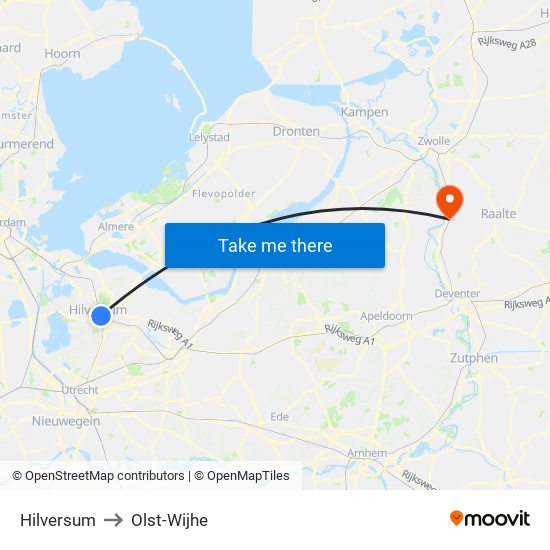 Hilversum to Olst-Wijhe map