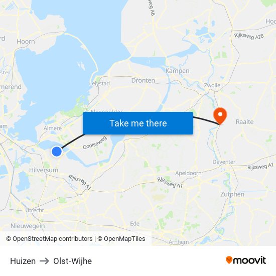 Huizen to Olst-Wijhe map