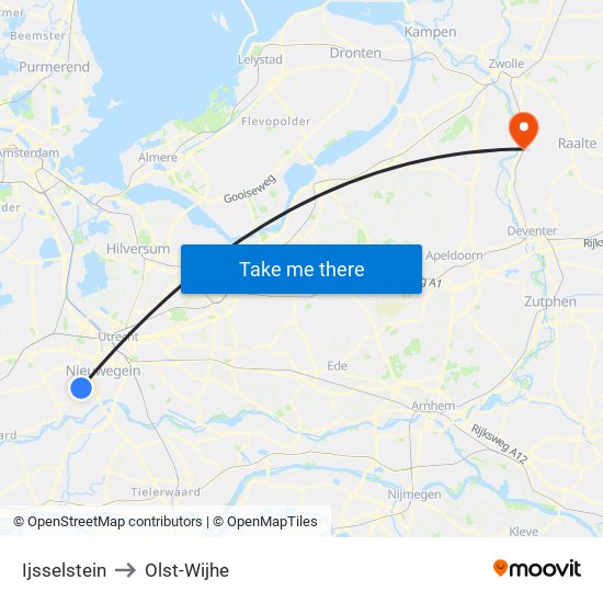 Ijsselstein to Olst-Wijhe map