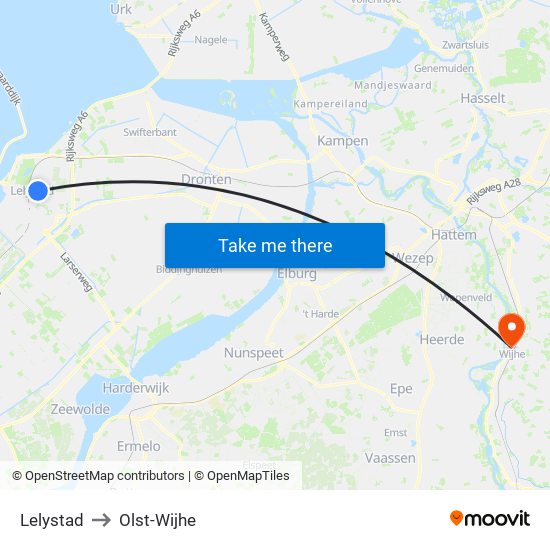 Lelystad to Olst-Wijhe map