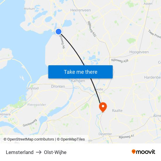 Lemsterland to Olst-Wijhe map