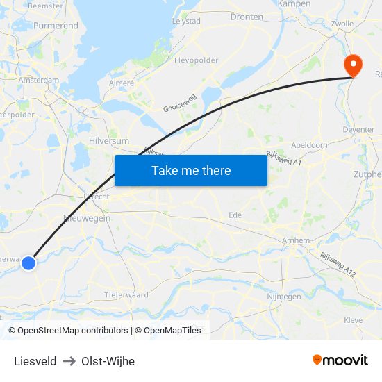 Liesveld to Olst-Wijhe map