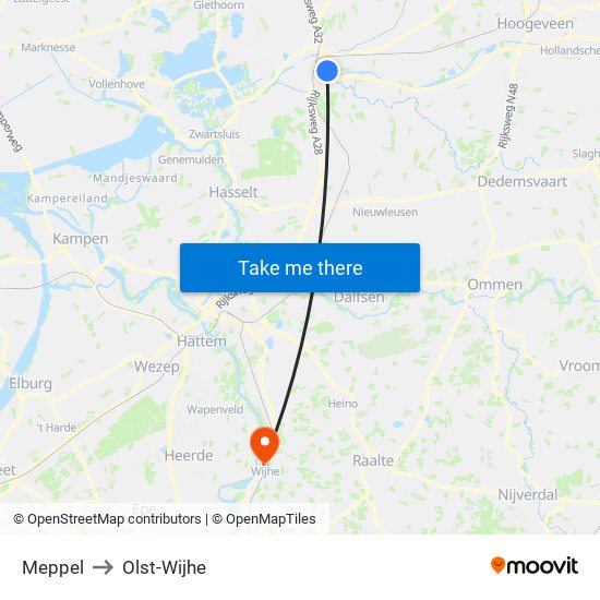 Meppel to Olst-Wijhe map